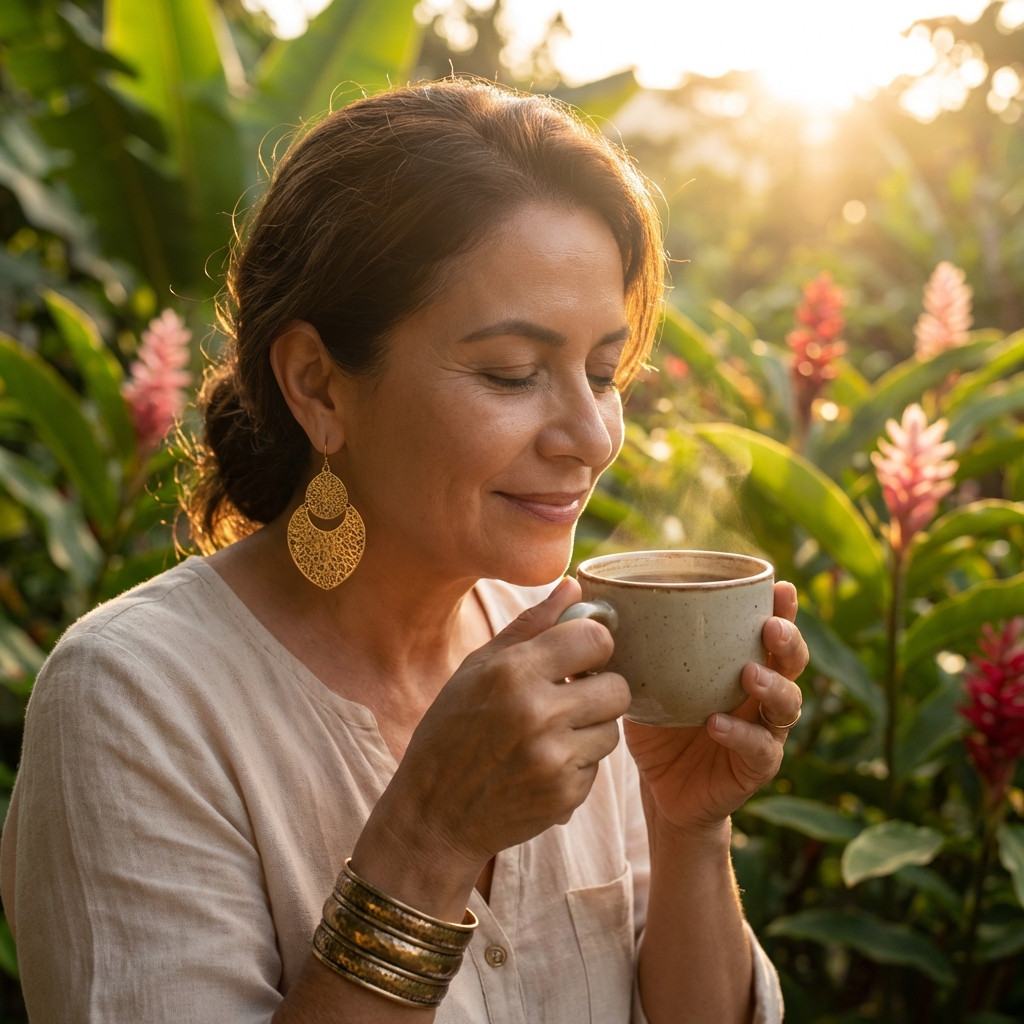 Mujer disfrutando café
